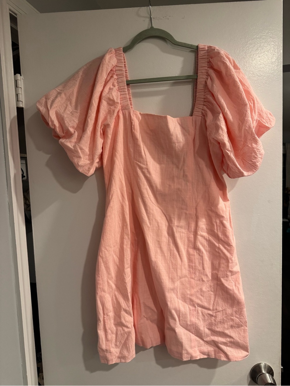 Special Occasion Peach Square-Neck Puff Sleeve Mini Dress XL